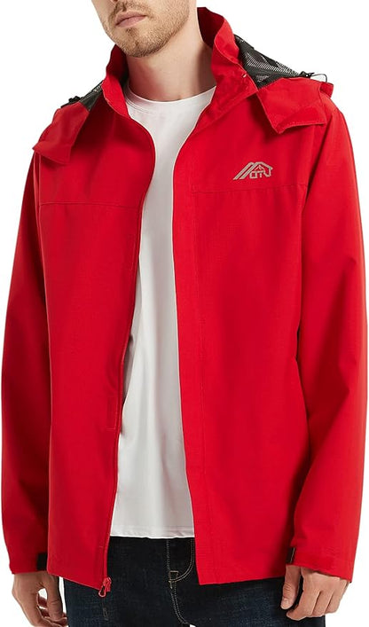 OTU Men's Lightweight Waterproof Hooded Rain Jacket Outdoor Raincoat Shell Jacket for Hiking Travel