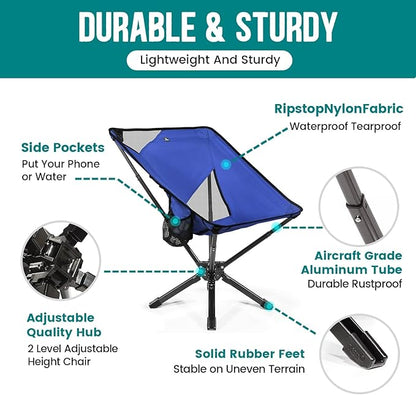 Adjustable Portable Camping Chair RiseLite Lightweight Compact Folding Chair for Adults, Collapsible Camp Chairs That Folds Up Small, Easy Carry for Travel, Outdoor, Sports, Backpacking, Hiking