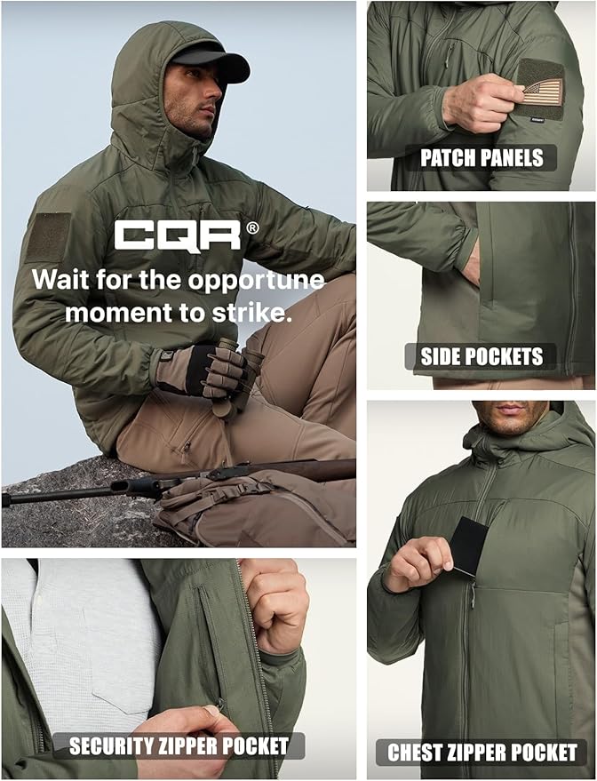 CQR Men's Lightweight Insulated Jacket, Windproof Packable Water Resistant Warm Active Coat for Hiking Work Outdoor Tactical