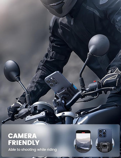 Lamicall Motorcycle Phone Mount Holder - [Camera Friendly] [1s Lock] Bike Phone Holder Handlebar Clamp, Bicycle Scooter Phone Clip, for iPhone Air, 17, 16, 15 Pro Max, Galaxy S25, 4.7-7" Phones, Blue