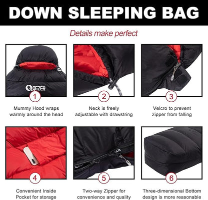Ultralight Down Sleeping Bag for Adults with 600 Fill Power, Compact Sleeping Bag for Backpacking, Hiking and Camping