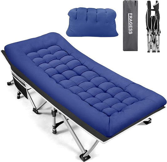 Foldable Camping Cots for Adults, 28" Extra Wide Cot with Removable Mattress, 600LBS Max Load, Sleeping Cots for Camping Outdoor/Office, Guest (Azure)