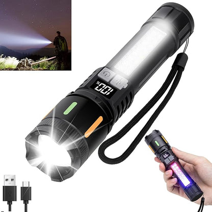 Rechargeable Flashlight High Lumens 900,000L, Peascat Super Bright LED Handheld Flashlights, Rechargeable Power Tactical Flash Light With 5 Modes, Cob Side Light, USB C, Waterproof For Home, Emergency