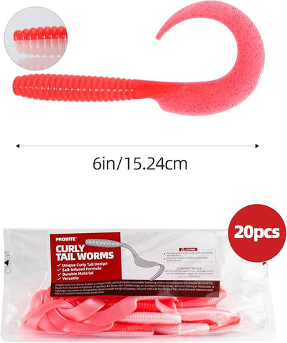 Curly Style Tail Worms Fishing Lures – Realistic Wavy Tail Soft Bait Grub Swimbaits for Saltwater & Freshwater Fishing, Available in 4 Inch & 6 Inch, Perfect for Bass, Trout, Crappie, & More