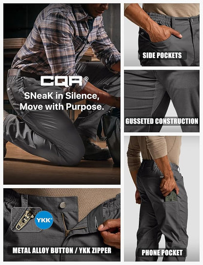 CQR Men's Flex Stretch Tactical Pants, Water Resistant Ripstop Cargo Pants, Lightweight EDC Outdoor Work Hiking Pants