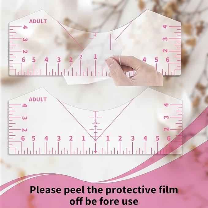 5Pack Tshirt Ruler Guide for Vinyl Alignment, T Shirt Rulers to Center Designs, PVC Measurement Template, Sewing Supplies Accessories Tools for Cricut Heat Press Transfer Vinyl （Pink）