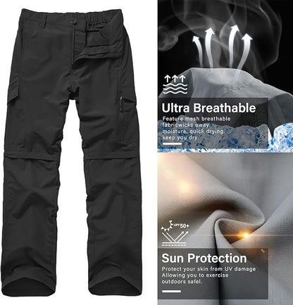 Mens Hiking Pants Quick Dry Lightweight Fishing Convertible Zip Off Safari Trousers