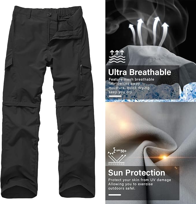 Mens Hiking Pants Quick Dry Lightweight Fishing Convertible Zip Off Safari Trousers