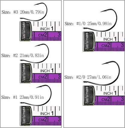 thkfish 50Pcs/100Pcs/Box Fishing Hooks Drop Shot Hooks Wacky Worm Fish Hooks Size #3#2#1 1/0 2/0 Offset Circle Hooks for Fishing