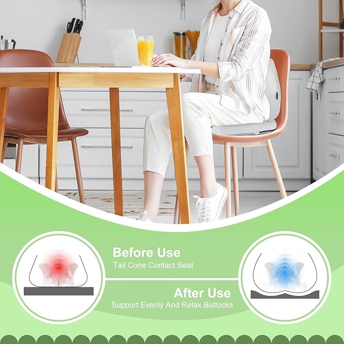 Air Fiber Office Chair Cushion - Ergonomic Seat Cushion for Orthopedic Coccyx, Relief Hip & Back Support - Doctor Recommended Cushion for Long Sitting Worker Driver & Handicapped (Light Grey)