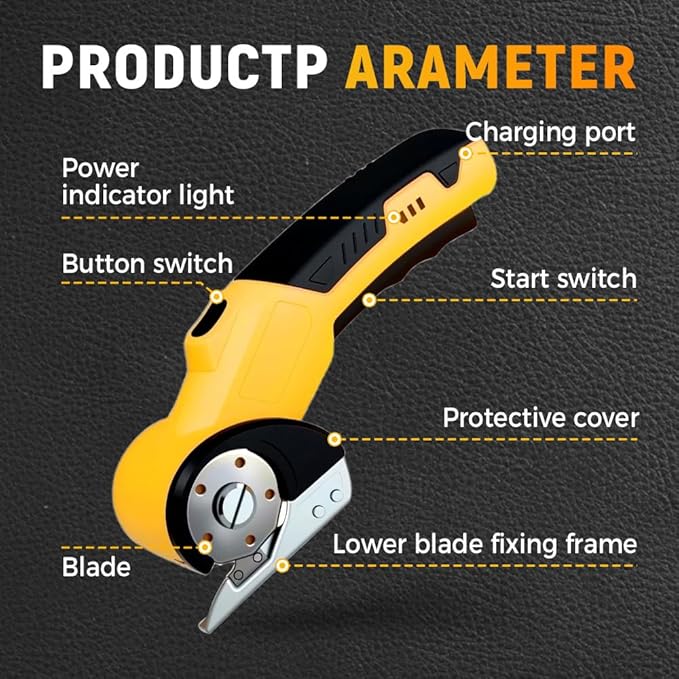 Electric Box Cutter for Cardboard, 2025 New Cordless Electric Scissors, Portable Rotary Cutter for Home and Office, Rechargeable Scissors for Carton Plastic Leather Cloth (Yellow Double blade)
