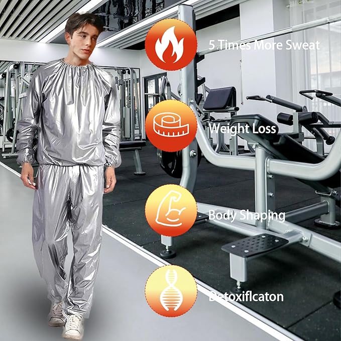 Sauna Suit, Lightweight Sauna Sweat Suit, Anti Rip Sweats Suit for Men Women, Gym Fitness Workout Suits Top Pants