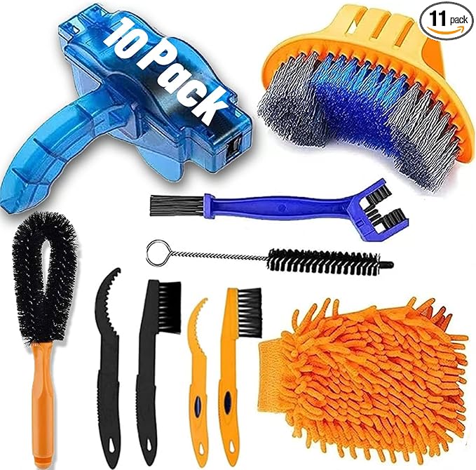 10pcs Bike Cleaning Kit, Bicycle Clean Brush Tool Including Chain Cleaner for Cycling,Bike Chain Cleaner Brush Suitable fo Mountain/Dirt/MT/Road/BMX Bike