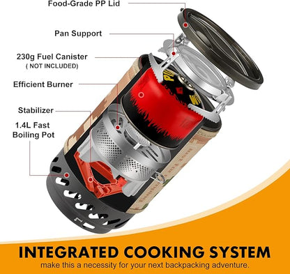 Gen Camping Stove Cooking System | Portable Camping Backpacking Jet Burner | Fast and Safe Hiking Stove
