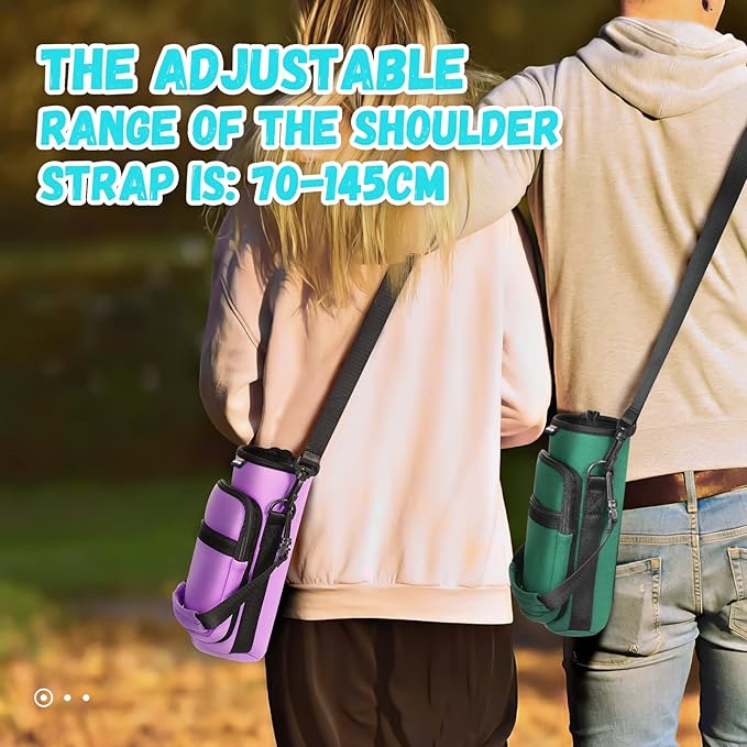 Nuovoware Water Bottle Carrier Bag,25oz/40oz/64oz Bottle Pouch Holder,Adjustable Shoulder Hand Strap 2 Pocket Sling Neoprene Sleeve Sports Accessories for Hiking Travelling Camping