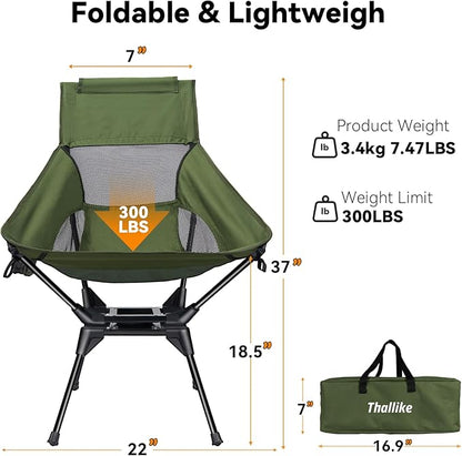 Upgraded 360° Swivel Camping Chair for Adults, Portable Folding Chair with Cup Holder, Lightweight Compact Backpack Outdoor Chair for Travel, Fishing, Hiking, and Beach