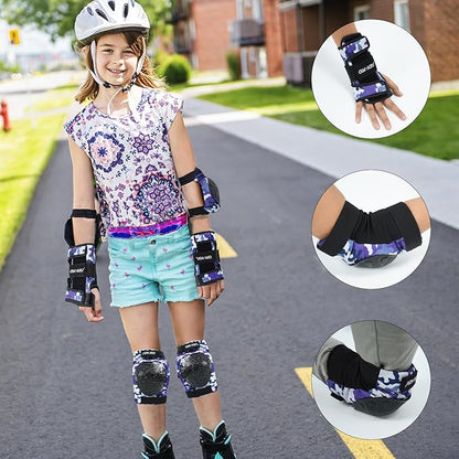 Adult/Youth/Kids Knee Pads and Elbow Pads Set Skateboard Protective Gear, 6 in 1 Knee Guards Kids Wrist Guards for Roller Skating Skateboarding Biking