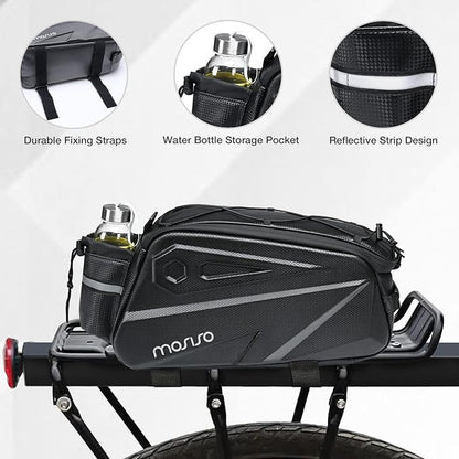 MOSISO Bike Rack Bag, Waterproof Bike Rear Rack Handbag Bicycle Trunk Bag, 14L EVA Mountain Bicycle Rear Seat Storage Saddle Pouch Cycling Luggage Pouch with Shoulder Strap, Black