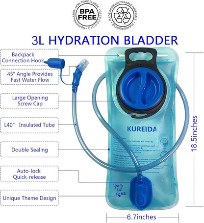Hydration Bladder 2L-3L,Leak Proof Water Reservoir,BPA Free,Wide Opening, Military Water Bladder Combined with Hydration Backpacks for Biking Hiking Running Camping Climbing.