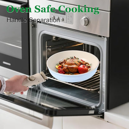 12 PCS Kitchen Cookware Sets with Detachable Handle,Pots and Pans Sets Non Stick, Induction Pan Set for RV Cookware,Oven Safe, PFOA Free（Blue)