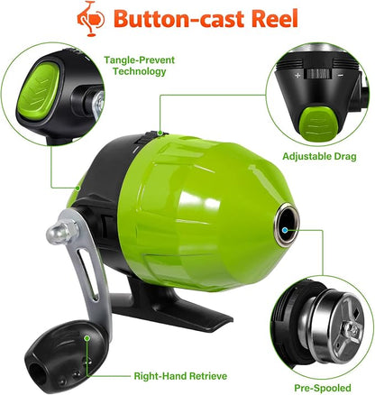 PLUSINNO Kids Fishing Pole with Spincast Reel Telescopic Fishing Rod Combo Full Kits for Boys, Girls, and Adults