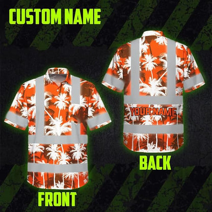 High Visibility Hawaiian Shirt for Men Tropical Shirts Custom Name Floral Outfit Reflective Safety Workwear