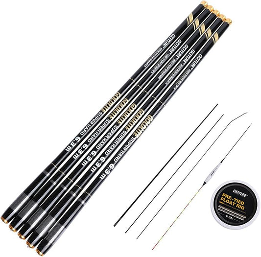Goture//Telescopic Tenkara Fishing Rod Kit//Ultralight Travel Fishing Rod,Portable Collapsible Bass Crappie Rod, Carbon Fiber Inshore Stream Trout Pole 10 12 15 18 21 24 Free Tip Set(Top 3 Segment)