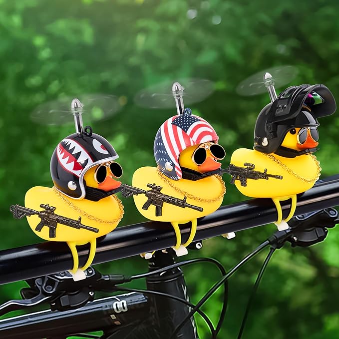 wonuu Rubber Duck Bike Bell, Squeeze Ducks with Helmet for Cycling Car Dashboard Decorations Motorcycle Bicycle Accessories