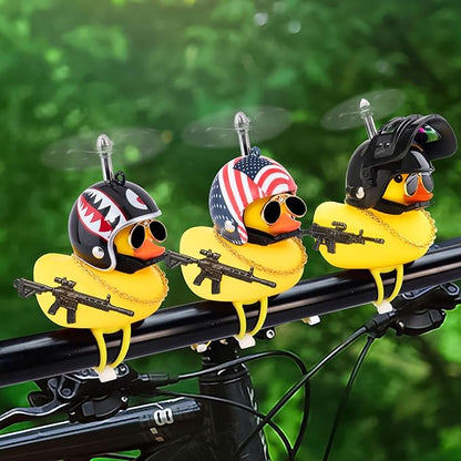 wonuu Rubber Duck Bike Bell, Squeeze Ducks with Helmet for Cycling Car Dashboard Decorations Motorcycle Bicycle Accessories