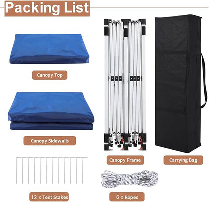 COBIZI 10x20 Pop Up Canopy Tent with Sidewalls,Party Tent Outdoor Gazebos, Waterproof & UV50+,3 Adjustable Heights,Higher Frame Design - Extra Tall for Parties Backyard,Weddings,Markets, Blue