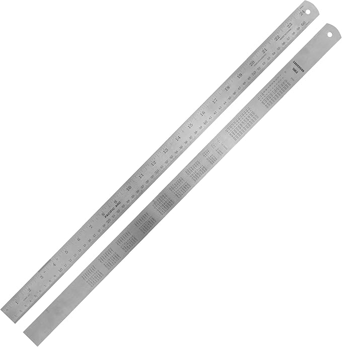 Pacific Arc 24 Inch Stainless Steel Ruler with Inch/Metric Conversion Table