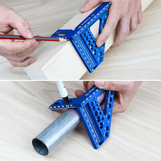 Aluminum Carpenter Square with 3D Multi-Angle Layout Measuring Ruler - Upgraded Pin Pivot Design for Secure Storage, Woodworking Squares Compact Woodworking Tool(Metric)
