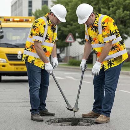 High Visibility Hawaiian Shirt for Men Tropical Shirts Custom Name Floral Outfit Reflective Safety Workwear