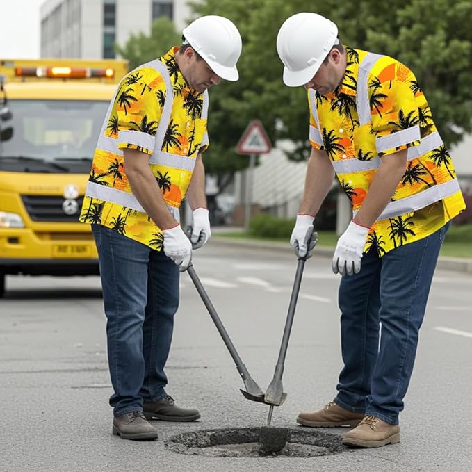 High Visibility Hawaiian Shirt for Men Tropical Shirts Custom Name Floral Outfit Reflective Safety Workwear