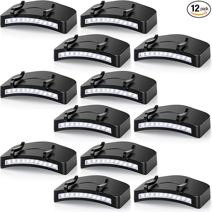 12 Pcs Hat Clip Light, 11 LED Cap Lights Clip on Hat, IPX5 Waterproof Hands-Free Flashlight for Running, Working, Biking, Camping(AAA Batteries not Included)