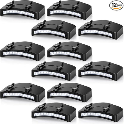 12 Pcs Hat Clip Light, 11 LED Cap Lights Clip on Hat, IPX5 Waterproof Hands-Free Flashlight for Running, Working, Biking, Camping(AAA Batteries not Included)
