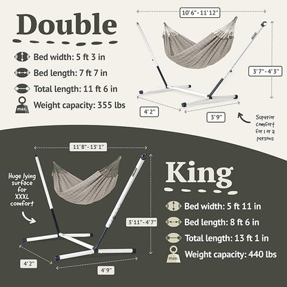 LA SIESTA Brisa Classic Hammock, Handmade, Weather-Resistant, Tear-Resistant Hammock for Indoor & Outdoor Relaxation, Size-Double - Almond