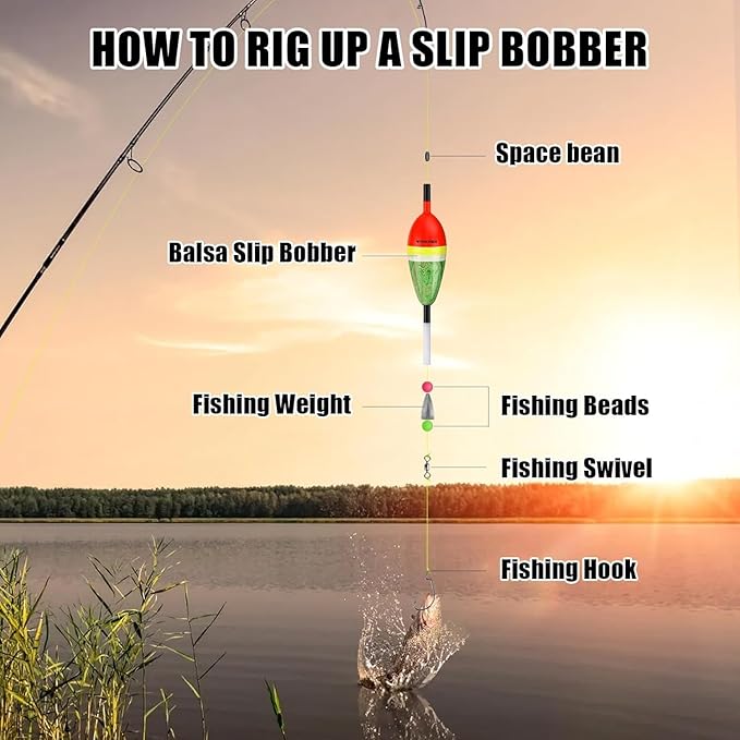 THKFISH Fishing Floats Balsa Wood Slip Bobbers, Fishing Bobbers Stick Slip Bobber for Fishing Crappie Bluegill Trout Bass Panfish Catfish Walleye 5PCS