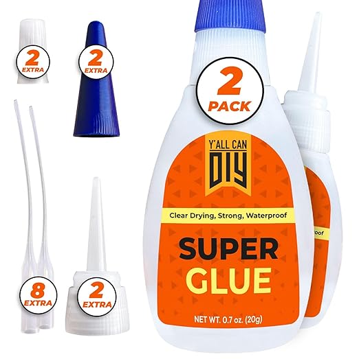 Y'allCanDiy Super Glue 2 Pk x 0.7 Oz (20g) - Superglue for Crafts Plastic, Wood, Metal, & Repair, Instant Cyanoacrylate Based Glue, Quick Dry Premium Cyanoacrylate Adhesive