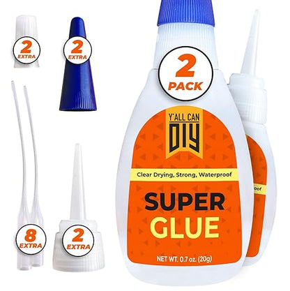 Y'allCanDiy Super Glue 2 Pk x 0.7 Oz (20g) - Superglue for Crafts Plastic, Wood, Metal, & Repair, Instant Cyanoacrylate Based Glue, Quick Dry Premium Cyanoacrylate Adhesive