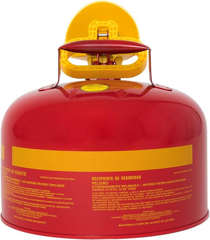 Eagle 2.5 Gallon Type I Red Safety Gas Can for Gasoline with Flame Arrester, Self-Closing Lid, and F-15 Funnel, Made in the USA, Galvanized Steel Flammable Storage Can, UI25FS