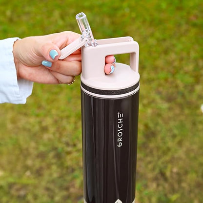 GROSCHE Alpine Shimmer Flip 'N Sip 20oz Insulated Water Bottle - Stainless Steel, Leakproof Flask with Straw, Perfect for Gym, Travel & Outdoor Use, Canadian Brand! - 20 fl. oz, Espresso