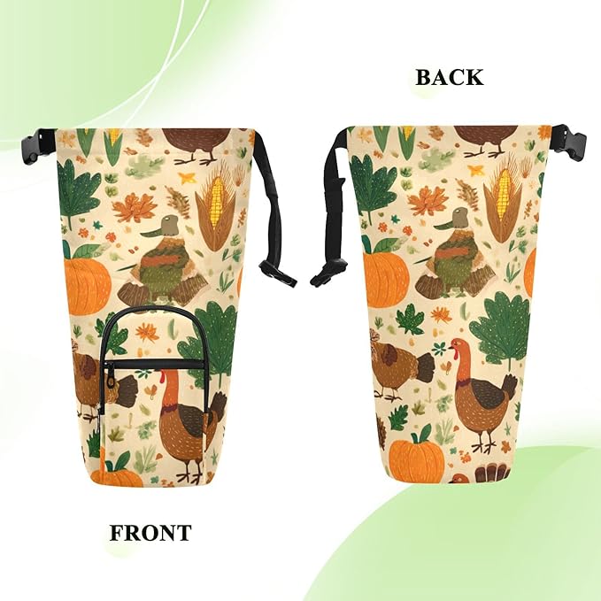 Beige Thanksgiving Turkeys Pumpkins Corn Leaves Water Bottle Holder with Strap Insulated Water Bottle Carrier Crossbody Bags Pouch with Phone Pocket for Travel Gym Hiking Walking Running