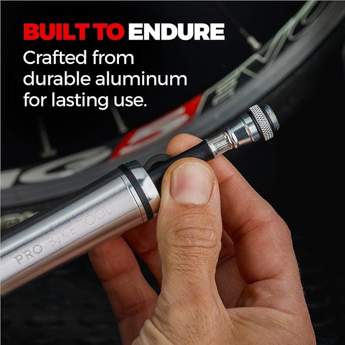 PRO Bike Tool Mini Bike Pump Premium Edition - Fits Presta and Schrader valves - High Pressure PSI - Bicycle Tyre Pump for Road and Mountain Bikes