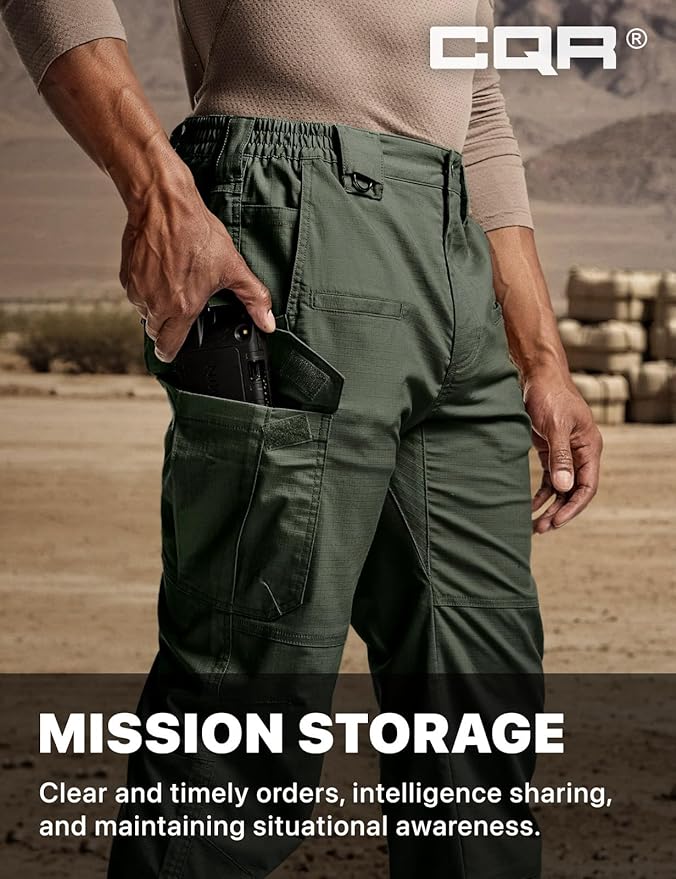 CQR Men's Flex Stretch Tactical Pants, Water Resistant Ripstop Cargo Pants, Lightweight EDC Outdoor Work Hiking Pants
