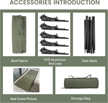 Ultralight Camping Cots for Adults, Portable Folding Bed, Tent Cot Lightweight Travel, Camping, Hiking, Backpacking, Mountaineering, Army Green