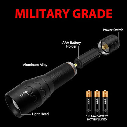 Military Grade Single Mode 3000 Lumens Tactical LED Waterproof Handheld Flashlight,2-Pack