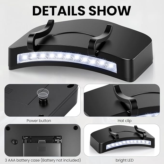 12 Pcs Hat Clip Light, 11 LED Cap Lights Clip on Hat, IPX5 Waterproof Hands-Free Flashlight for Running, Working, Biking, Camping(AAA Batteries not Included)