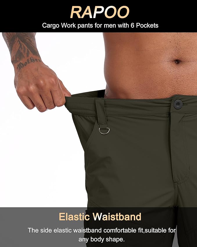 Rapoo Mens Hiking Pants Lightweight Water Resistant Breathable Nylon Cargo Pants with 6 Pockets