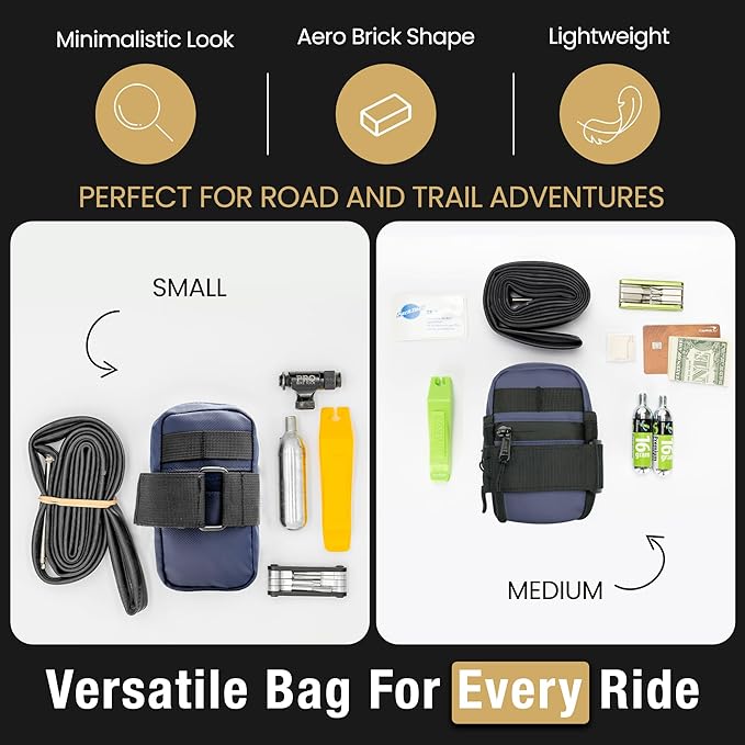 Lumiere & Co. Bike Saddle Bag – Ultra Small (0.2L) & Medium (0.5L) Options | Sleek Minimalist Design, Secure Hook & Loop Strap